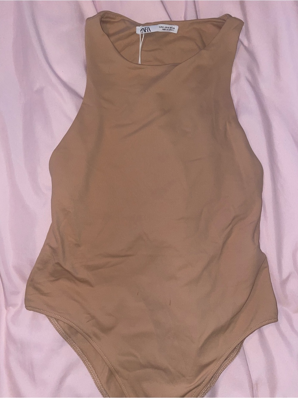 ZARA Nude/Tan High Neck Sleeveless Bodysuit